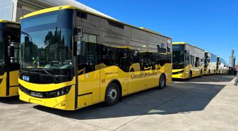 Yellow NovoCITI LIFE eight-meter midi-buses equipped with Allison Torqmatic® Series fully automatic transmissions.