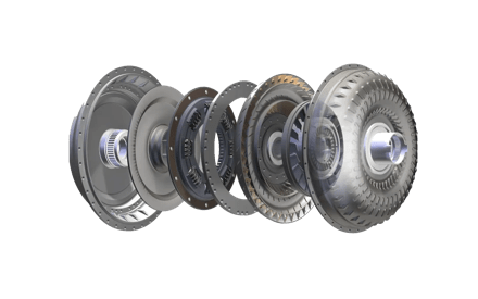 A graphic render of an expanded view of the Allison transmission torque converter.