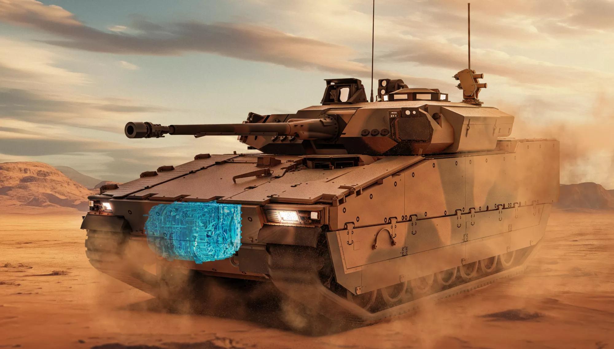 Hayaletli 3040 MX şanzımanlı CV90 paletli araç.