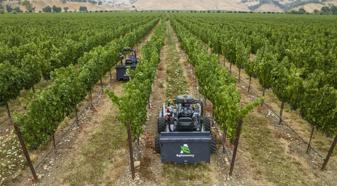 Agtonomy-enabled tractors autonomously mow rows in a California vineyard. Agtonomy's tele-guidance platform and software service remotely enables common agricultural field tasks, including multi-fleet management.