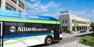 A photo of an IndyGo bus with the Allison eGen Flex logo on it.