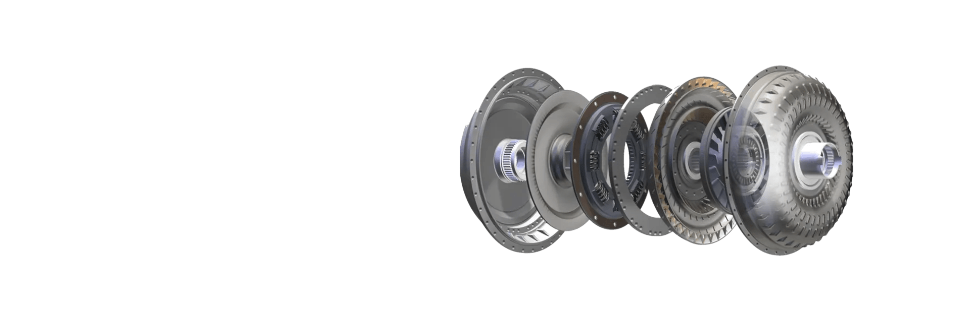 A graphic render of an expanded view of the Allison transmission torque converter.