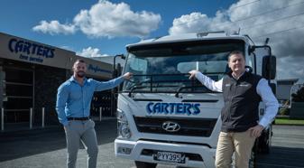 Carter’s Tyre Services Roadside Assist fleet of 37 Hyundai Mighty Trucks have been fitted with bespoke Allison 1000xFE™ transmissions. (L-R) Carter’s Carter’s Technology Solutions Manager, David Dellabarca and Hyundai National Manager Trucks, Jim Rose.